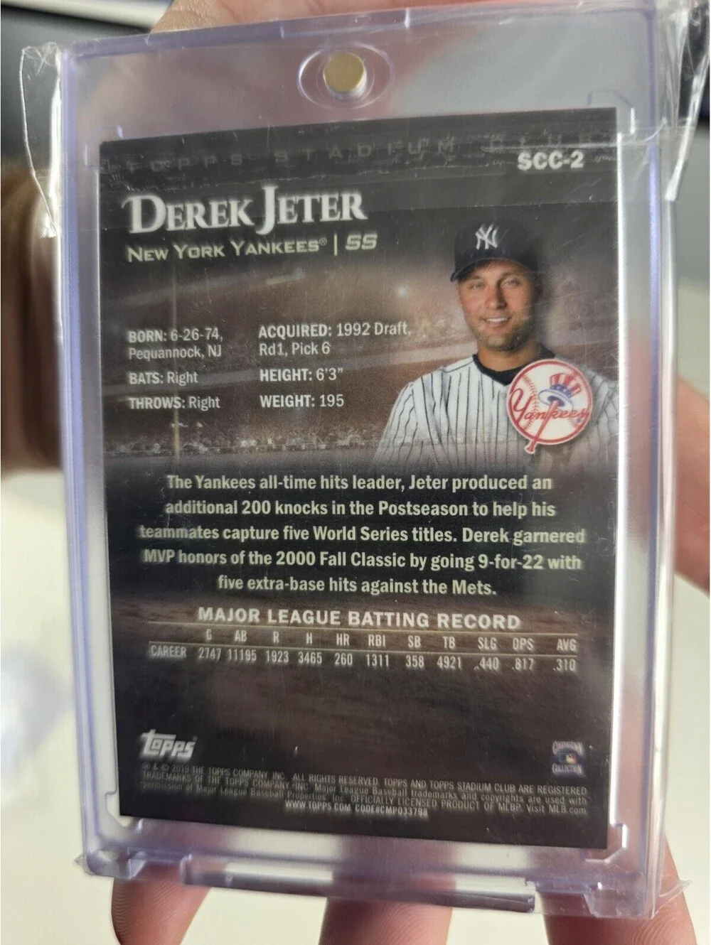 2019 Topps Stadium Club Chrome Derek Jeter Refractor Yankees HOF +95 SP Parallel